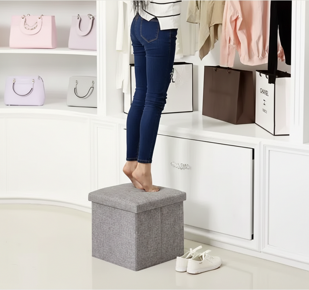 Foldable ottoman laundry square shape basket box storage