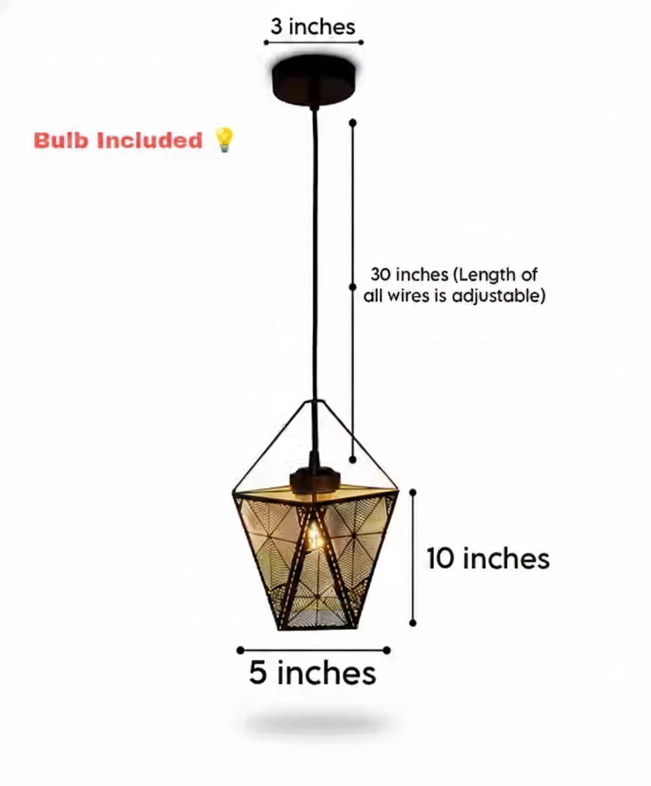 Black Pendant Light – Geometric Pattern Hanging Lamp for Home