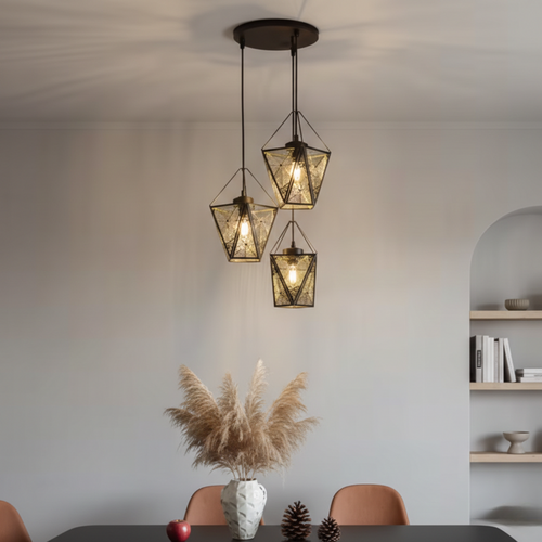 Black Pendant Light – Geometric Pattern Hanging Lamp for Home
