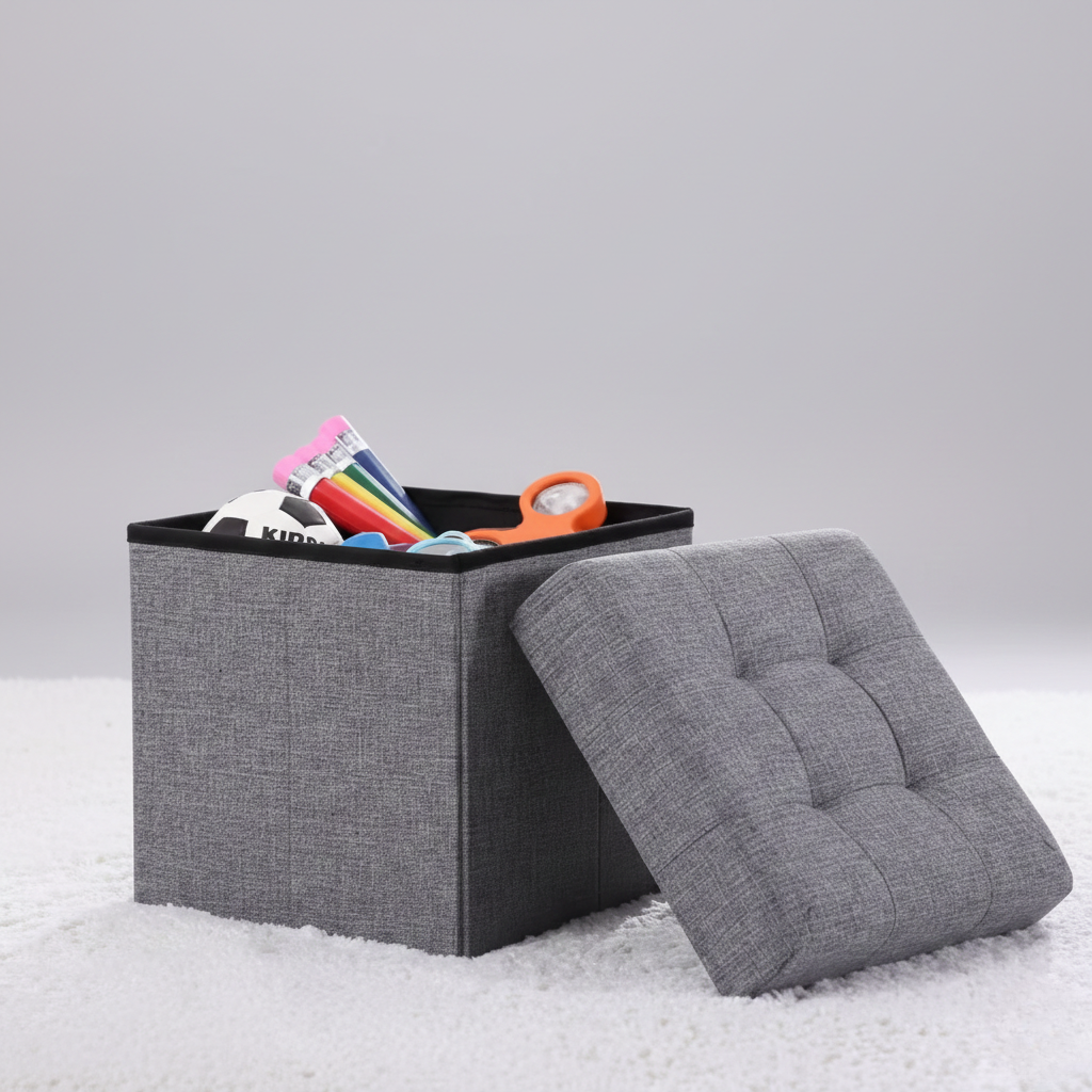 Foldable ottoman laundry square shape basket box storage