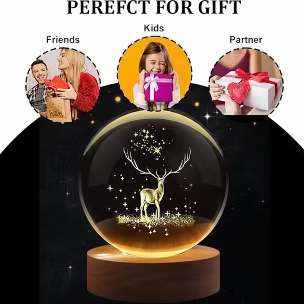 Glass Lamp 3D Ball Night Lamp with Base for Living Room