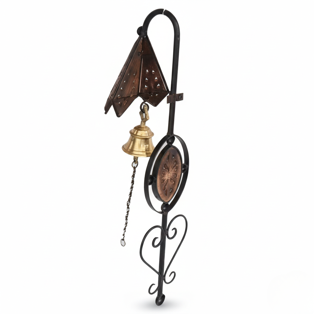 Wooden Iron Doorbell Wall Hanging with Brass Bell Home Decore
