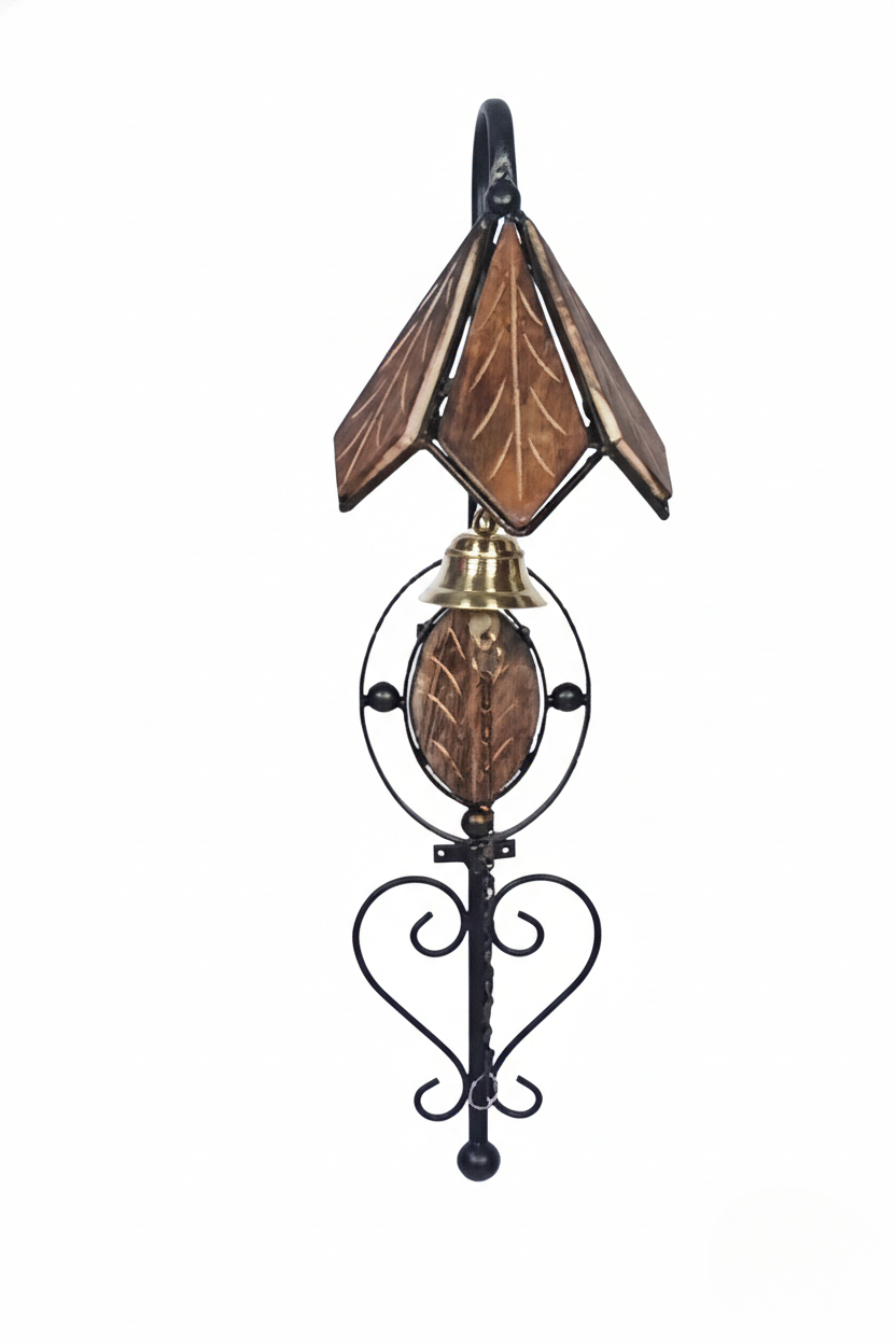 Wooden Iron Doorbell Wall Hanging with Brass Bell Home Decore