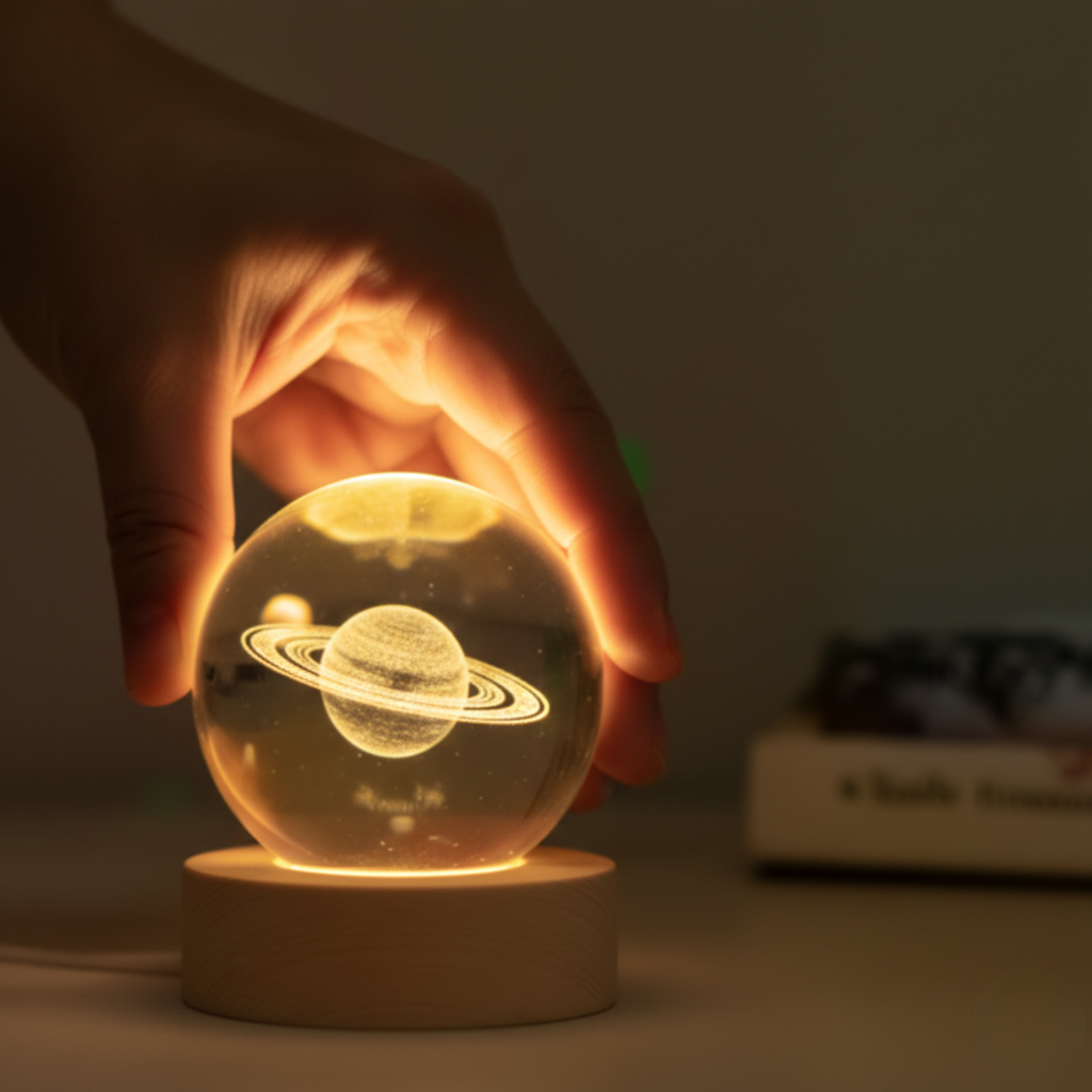 Saturn Planet Laser Engraved Crystal Lamp