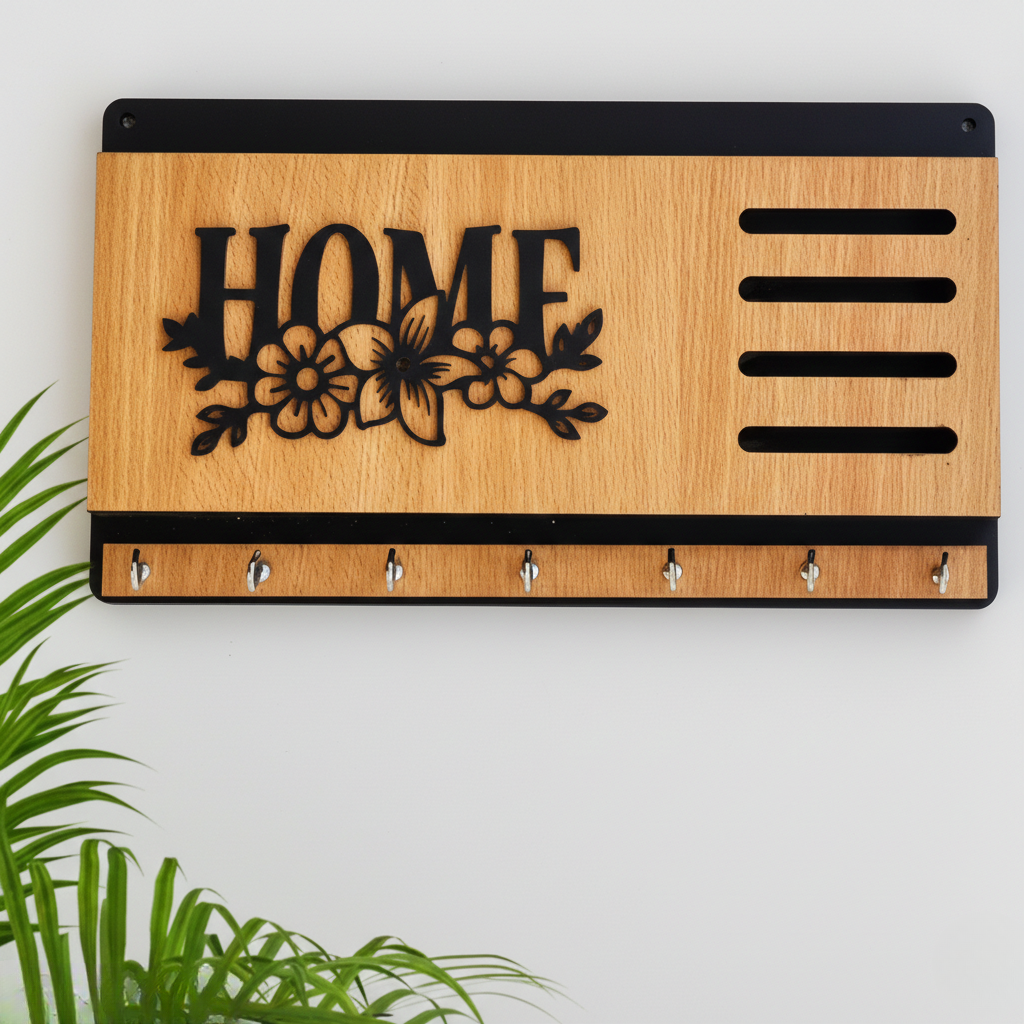 Wooden Key Holder With Mobile Stand For Wall
