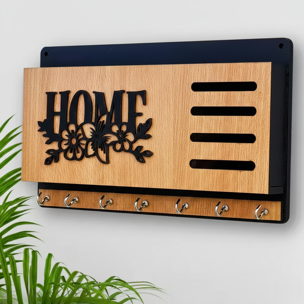 Wooden Key Holder With Mobile Stand For Wall