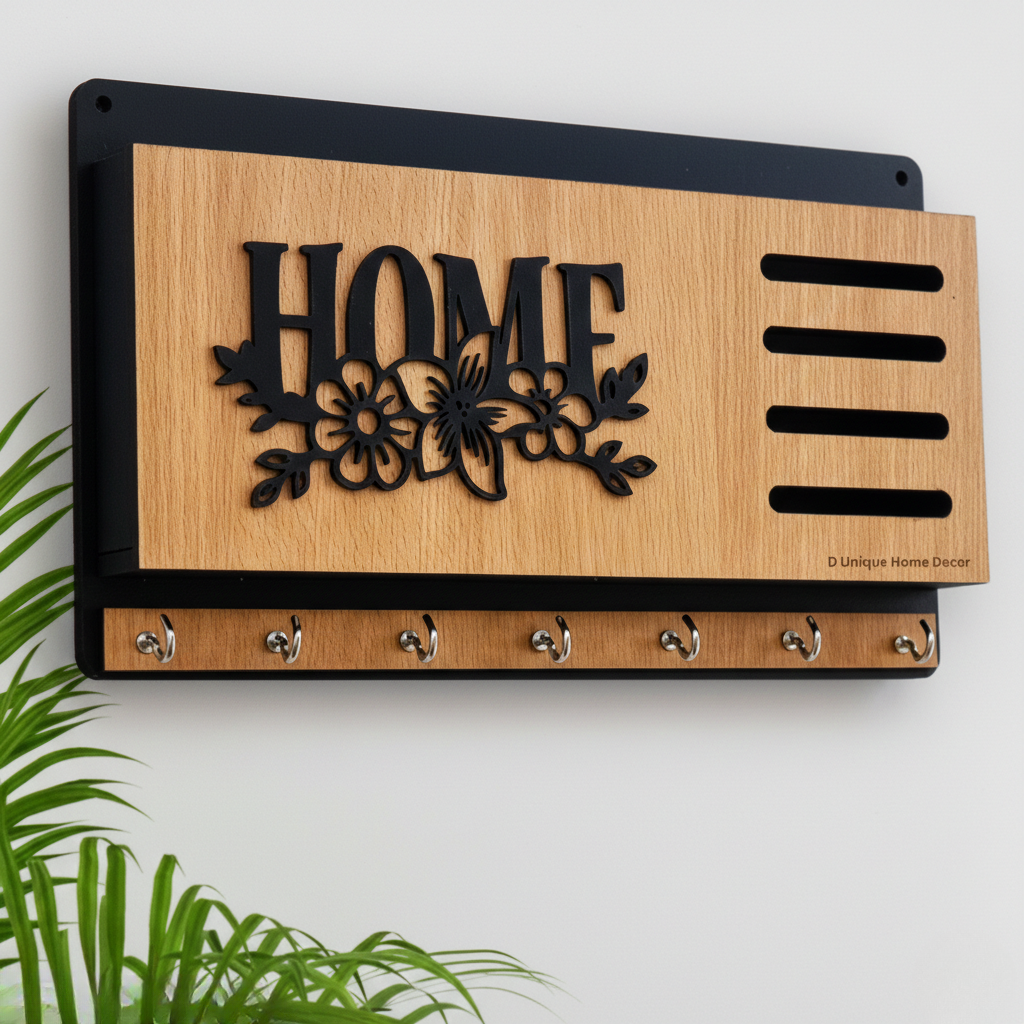 Wooden Key Holder With Mobile Stand For Wall
