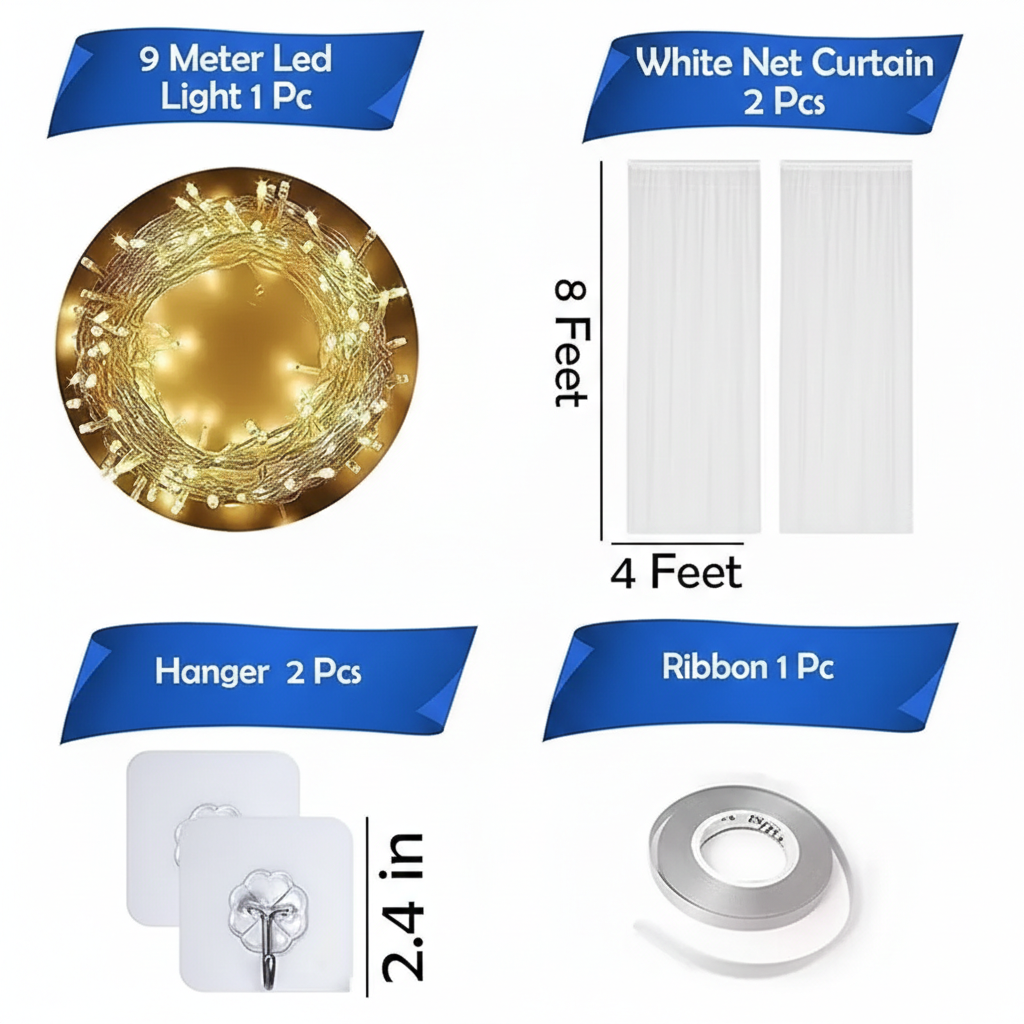 White Net Curtain for Decoration with Fairy Lights