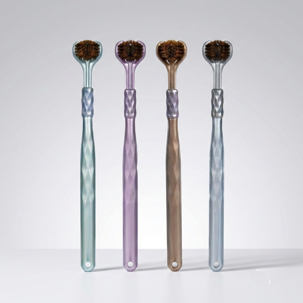 Triple-Sided Soft Bristle Toothbrush with Tongue