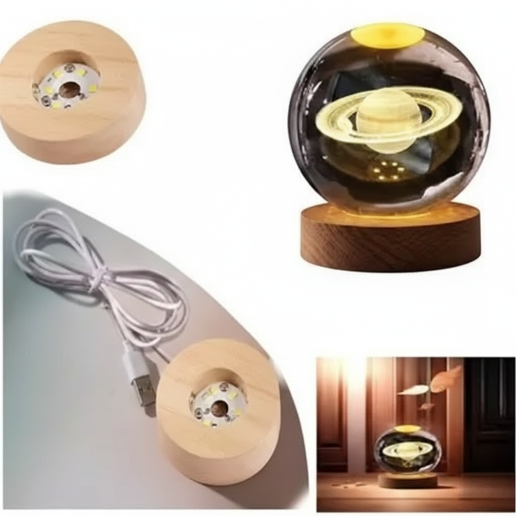Saturn Planet Laser Engraved Crystal Lamp