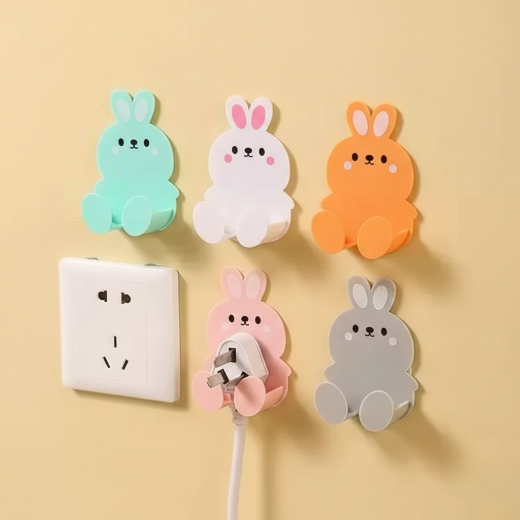 5 pcs Teddy Wire Holder Sticker Plastic Socket Hooks Wall