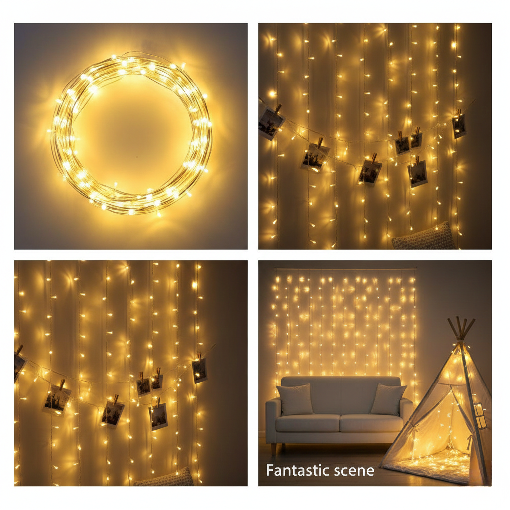 White Net Curtain for Decoration with Fairy Lights