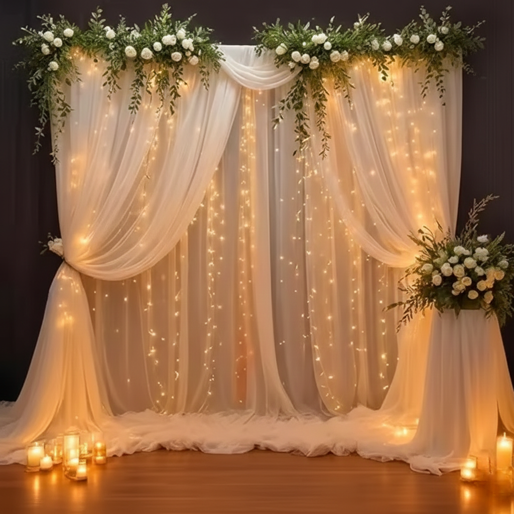 White Net Curtain for Decoration with Fairy Lights